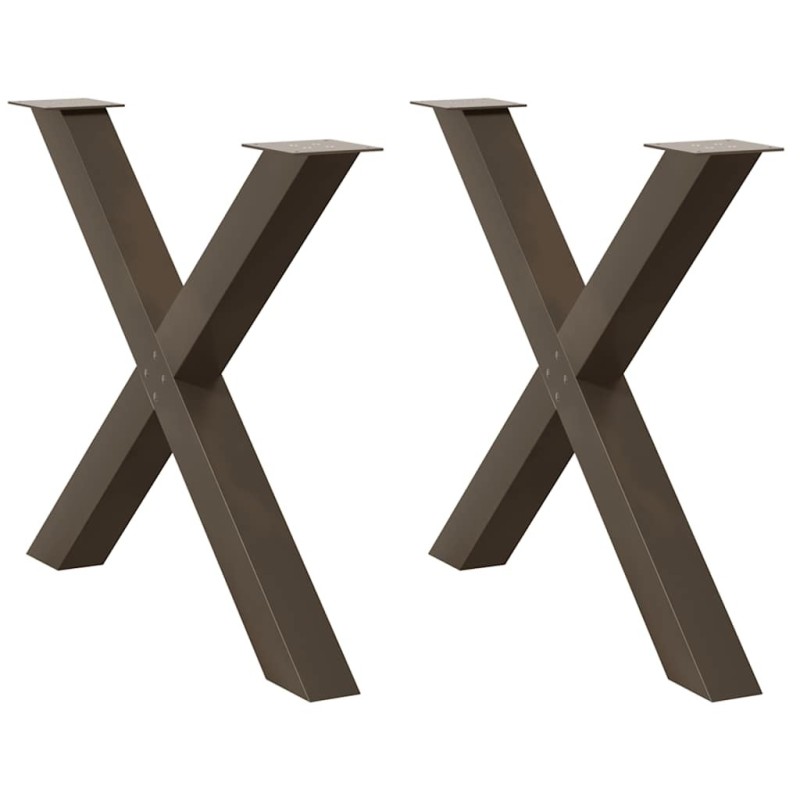Pieds de table à manger en forme de X, 2 pièces, acier naturel, 90 x (72-73) cm 