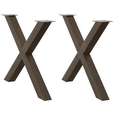 Pieds de table à manger en forme de X, 2 pièces, acier naturel, 90 x (72-73) cm 