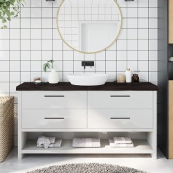 Comptoir de salle de bain marron foncé bois massif traité 
