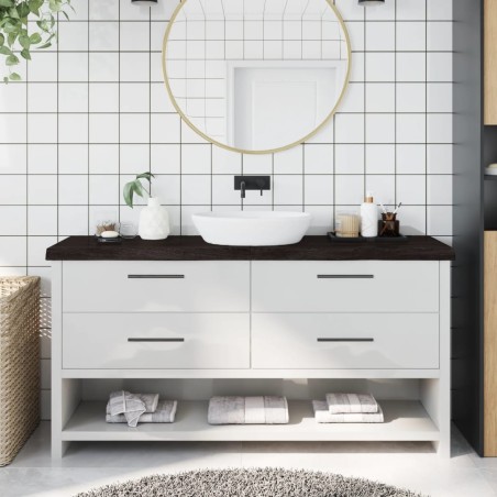 Comptoir de salle de bain marron foncé bois massif traité 