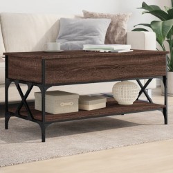 Table basse chêne marron 100x50x50cm bois d'ingénierie et métal 
