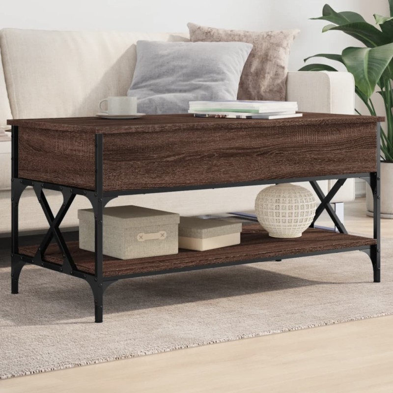 Table basse chêne marron 100x50x50cm bois d'ingénierie et métal Table basse chêne marron 100x50x50cm bois d'ingénierie et métal