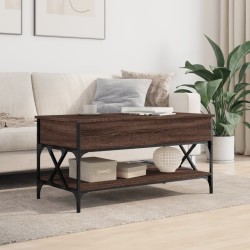 Table basse chêne marron 100x50x50cm bois d'ingénierie et métal 