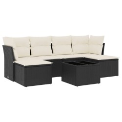 Salon de jardin 7 pcs avec coussins noir résine tressée 