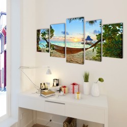 Set de toiles murales imprimées Plage avec hamac 100 x 50 cm 