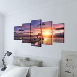 Set de toiles murales imprimées Plage avec pavillon 100 x 50 cm 