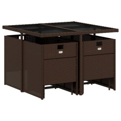 Ensemble à manger de jardin et coussins 9 pcs marron poly rotin 