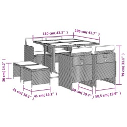 Ensemble à manger de jardin et coussins 9 pcs marron poly rotin 