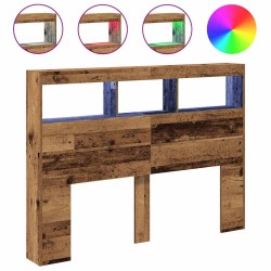 Armoire tête de lit avec LED vieux bois 140x17x102 cm 