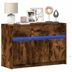 Meuble TV avec LED chêne fumé 91x34x61 cm bois d'ingénierie 