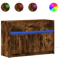 Meuble TV avec LED chêne fumé 91x34x61 cm bois d'ingénierie 