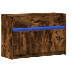 Meuble TV avec LED chêne fumé 91x34x61 cm bois d'ingénierie 