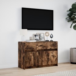 Meuble TV avec LED chêne fumé 91x34x61 cm bois d'ingénierie 