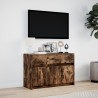 Meuble TV avec LED chêne fumé 91x34x61 cm bois d'ingénierie 