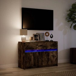 Meuble TV avec LED chêne fumé 91x34x61 cm bois d'ingénierie 