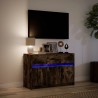 Meuble TV avec LED chêne fumé 91x34x61 cm bois d'ingénierie 