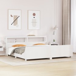 Cadre de lit sans matelas blanc 200x200 cm bois massif de pin 