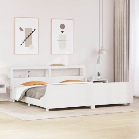 Cadre de lit sans matelas blanc 200x200 cm bois massif de pin 