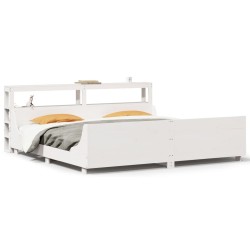 Cadre de lit sans matelas blanc 200x200 cm bois massif de pin 