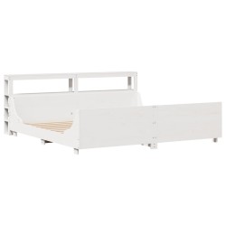 Cadre de lit sans matelas blanc 200x200 cm bois massif de pin 