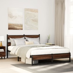 Cadre de lit en métal sans matelas chêne marron 150x200 cm 