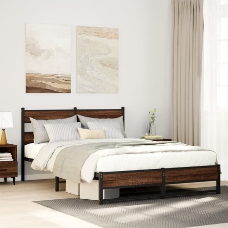 Cadre de lit en métal sans matelas chêne marron 150x200 cm 