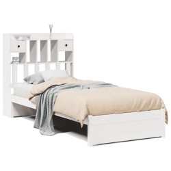 Lit bibliothèque sans matelas blanc 75x190cm bois de pin massif 
