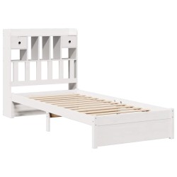 Lit bibliothèque sans matelas blanc 75x190cm bois de pin massif 