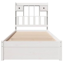Lit bibliothèque sans matelas blanc 75x190cm bois de pin massif 