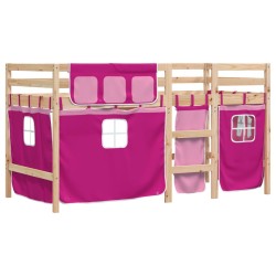 Lit mezzanine enfants avec rideaux sans matelas rose 80x200cm 