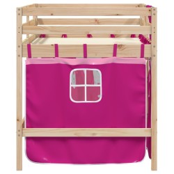 Lit mezzanine enfants avec rideaux sans matelas rose 80x200cm 