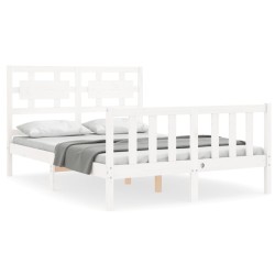 Cadre de lit sans matelas blanc bois de pin massif 