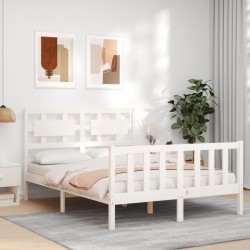 Cadre de lit sans matelas blanc bois de pin massif 