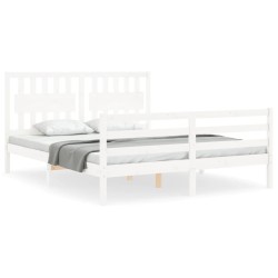 Cadre de lit sans matelas blanc bois de pin massif 