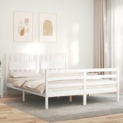 Cadre de lit sans matelas blanc bois de pin massif 