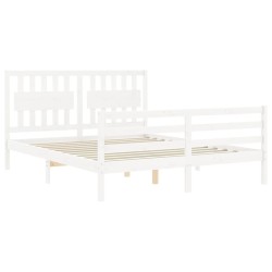Cadre de lit sans matelas blanc bois de pin massif 