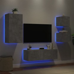 Meuble TV muraux 4 pcs avec lumières LED gris béton 