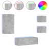 Meuble TV muraux 4 pcs avec lumières LED gris béton 