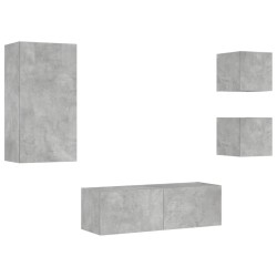 Meuble TV muraux 4 pcs avec lumières LED gris béton 