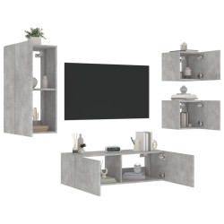 Meuble TV muraux 4 pcs avec lumières LED gris béton 