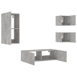 Meuble TV muraux 4 pcs avec lumières LED gris béton 