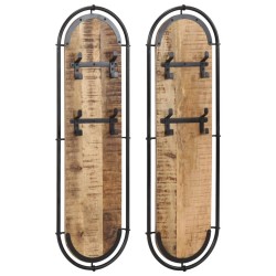 Porte-manteaux muraux 4 crochets 2pcs bois massif manguier brut 