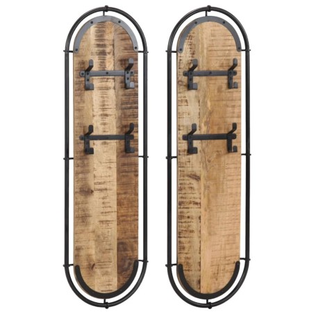 Porte-manteaux muraux 4 crochets 2pcs bois massif manguier brut 