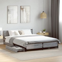 Cadre de lit avec tiroirs sans matelas sonoma gris 135x190 cm 