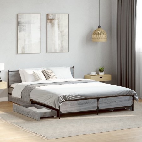 Cadre de lit avec tiroirs sans matelas sonoma gris 135x190 cm 