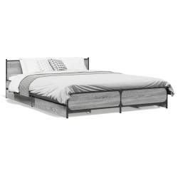 Cadre de lit avec tiroirs sans matelas sonoma gris 135x190 cm 