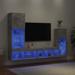Unités murales TV avec LED 4 pcs gris béton bois d'ingénierie 