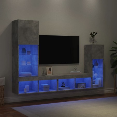 Unités murales TV avec LED 4 pcs gris béton bois d'ingénierie 