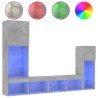 Unités murales TV avec LED 4 pcs gris béton bois d'ingénierie 