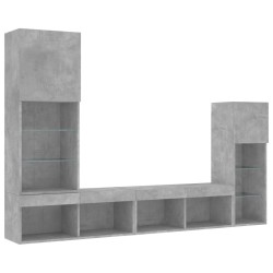 Unités murales TV avec LED 4 pcs gris béton bois d'ingénierie 